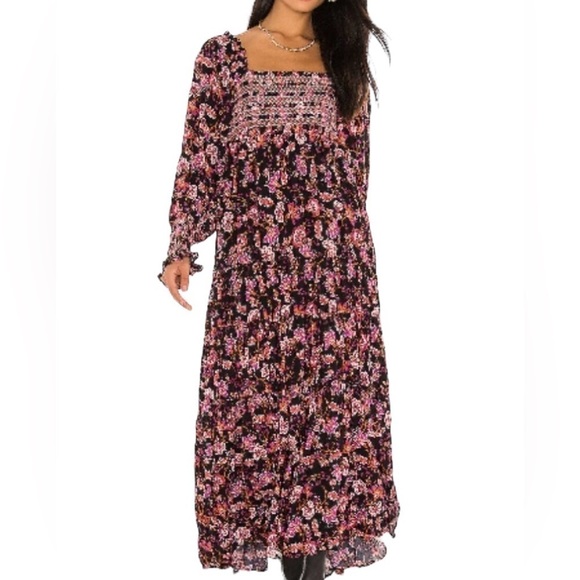 Free People Sweet Escape Floral Long Sleeve Boho Smocked Bodice Maxi Dre… - Picture 4 of 16